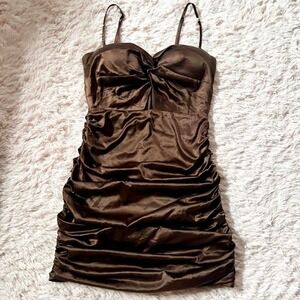 Windsor It Girl Energy Sleek Sexy Party Clean Girl Ruched Satin Bodycon Dress